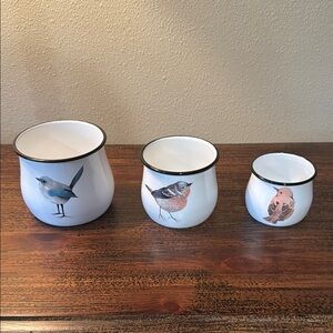 GANZ Set of Three Bird-Illustrated White Enamel Planters
